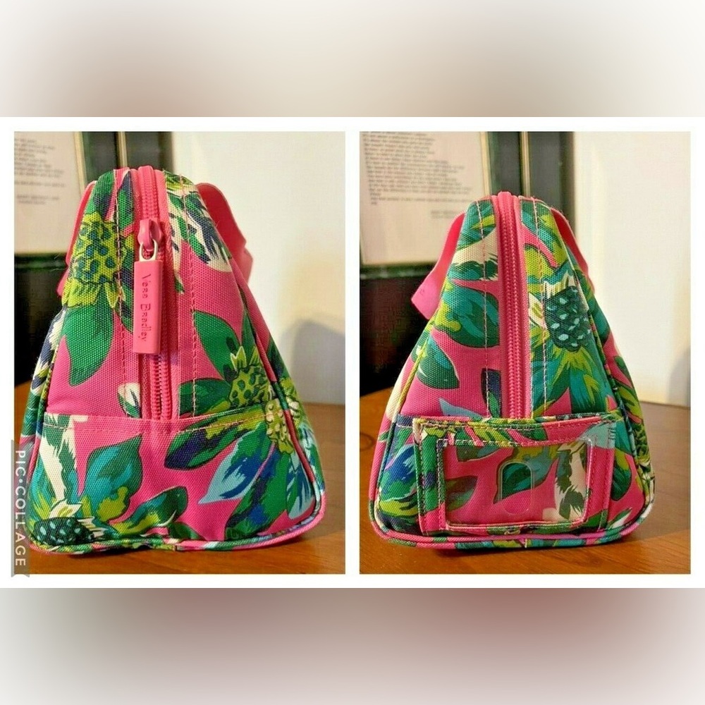 Vera Bradley Insulated Lunchbox Pink with Green Leaves - Picture 3 of 5